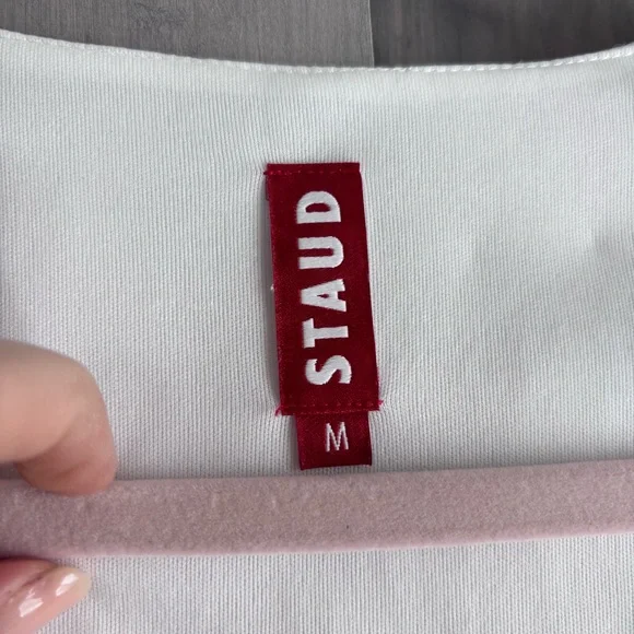 STAUD White Swell Dress Midi bustier corset Dress flowy cotton blend M - Picture 8 of 13